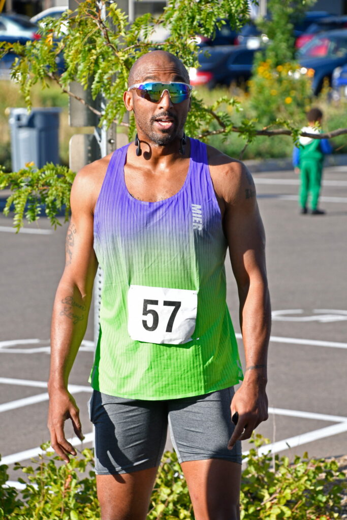 Bruce Leroy Williams in bib 57 after finishing the Push Triathlon