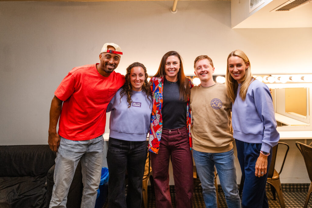 Bruce Brilliance backstage with fellow participants of the ASICS Twin Cities Game Show