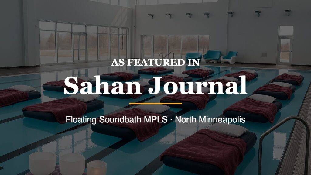 Floating Soundbath MPLS as featured in Sahan Journal, over the V3 Sports pool set up with floats